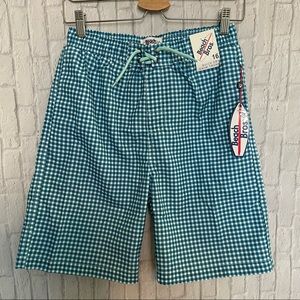 Beach Bros Blue Gingham Quick Dry Swim Trunks Boys Size 16